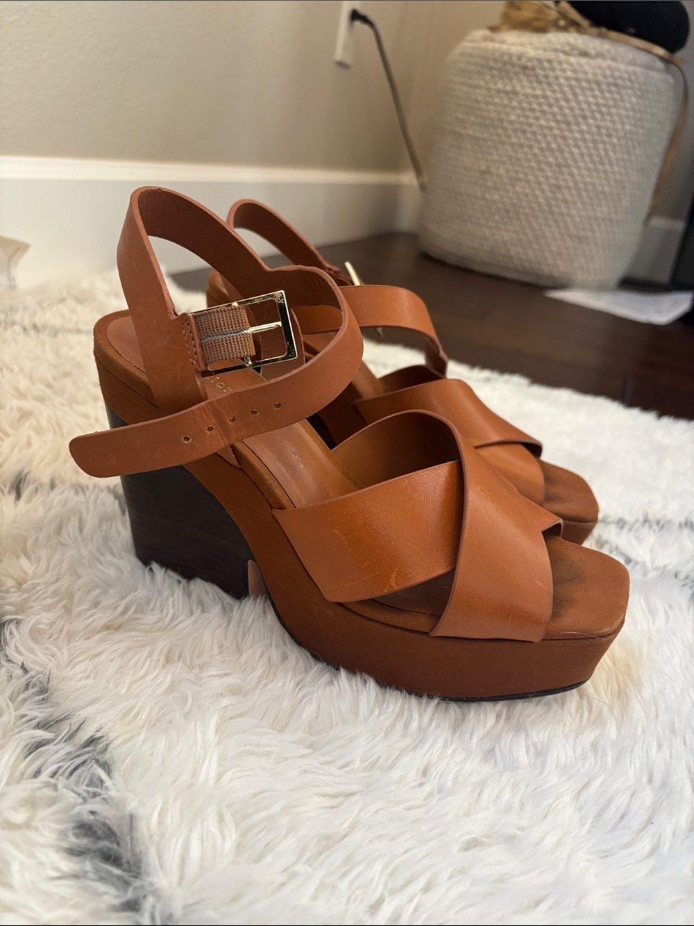 Reformation Brown Leather Platform Sandal with Buckle